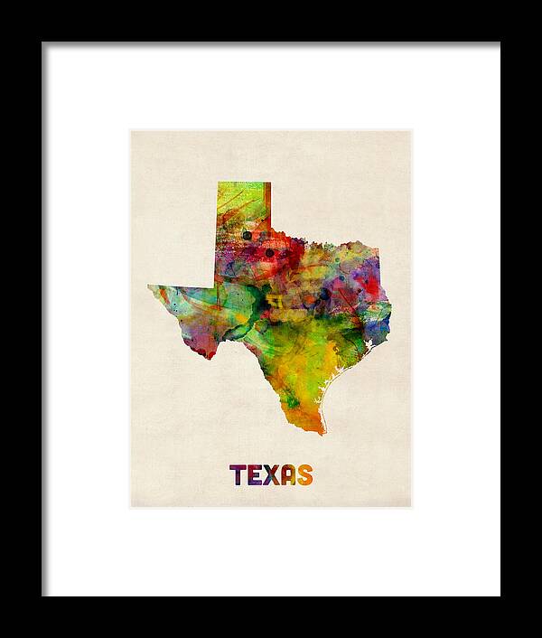 United States Map Framed Print featuring the digital art Texas Watercolor Map by Michael Tompsett