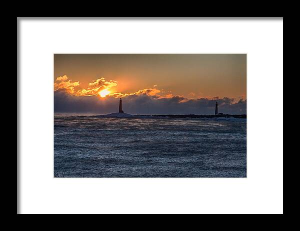 Gloucester Framed Print featuring the photograph Thacher Island lighthouse morning dawn by Jeff Folger