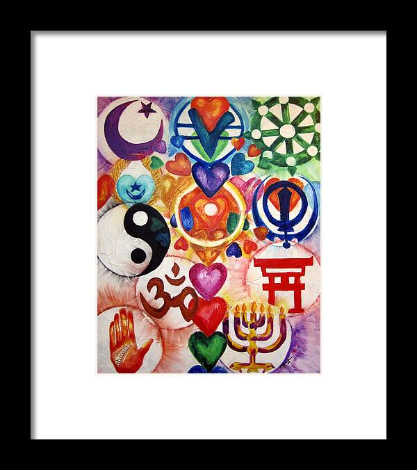 God Framed Print featuring the painting The 12 World Religions by Sister Rebecca Shinas