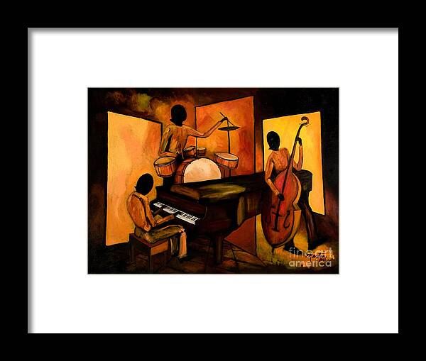 Jazz Framed Print featuring the painting The 1st Jazz Trio by Larry Martin