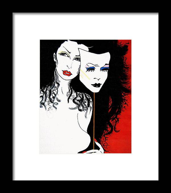 The 2 Face Girl Framed Print featuring the painting The 2 Face Girl by Nora Shepley