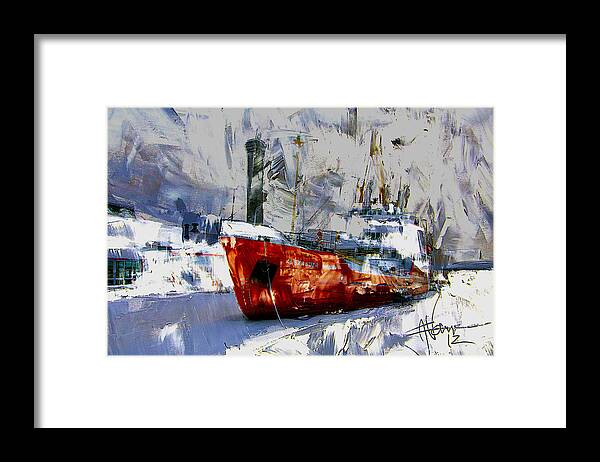 Painting Ship Kingston Ontario Framed Print featuring the digital art The Alexander Henry in Winter by Jim Vance