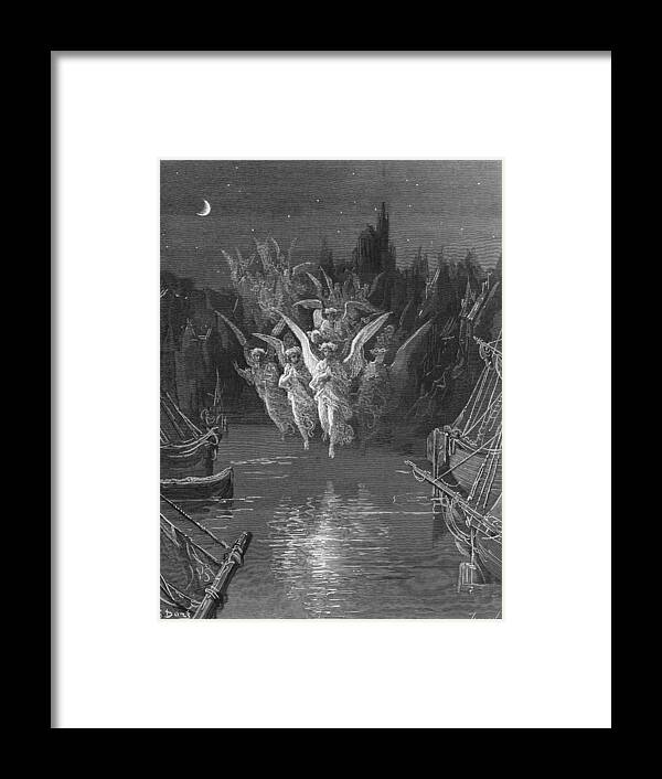 Angels; Ship; Vessel; Sailors; Colours; Dore Framed Print featuring the drawing The angelic spirits leave the dead bodies and appear in their own forms of light by Gustave Dore