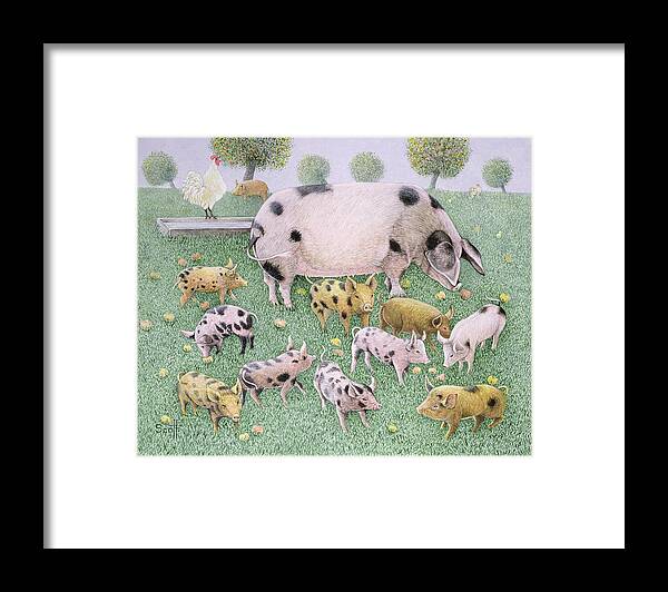 Pigs Framed Print featuring the painting The Apple Feast by Pat Scott