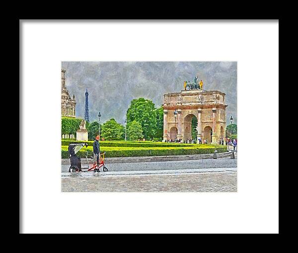 Arc De Triomphe Du Carrousel Framed Print featuring the digital art The Arc de Triomphe du Carrousel outside of the Louvre by Digital Photographic Arts
