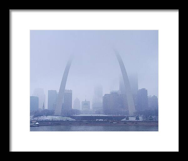 St Louis Framed Print featuring the photograph The Arch in Snow and Fog by Garry McMichael