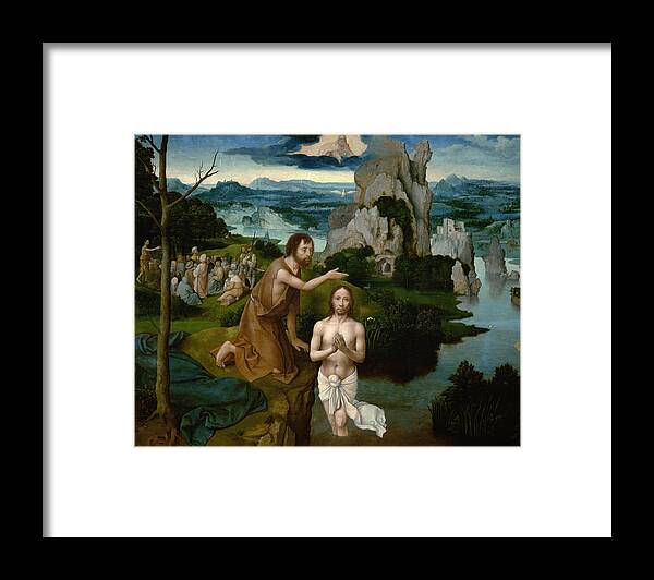 Joachim Patinir Framed Print featuring the painting The Baptism of Christ by Joachim Patinir
