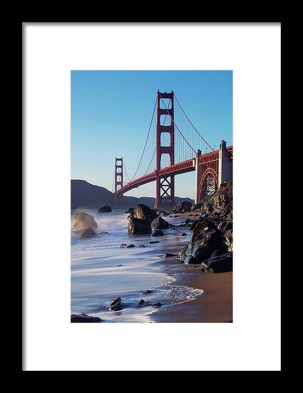 Tranquility Framed Print featuring the photograph The Beach And The Golden Gate by By Chakarin Wattanamongkol