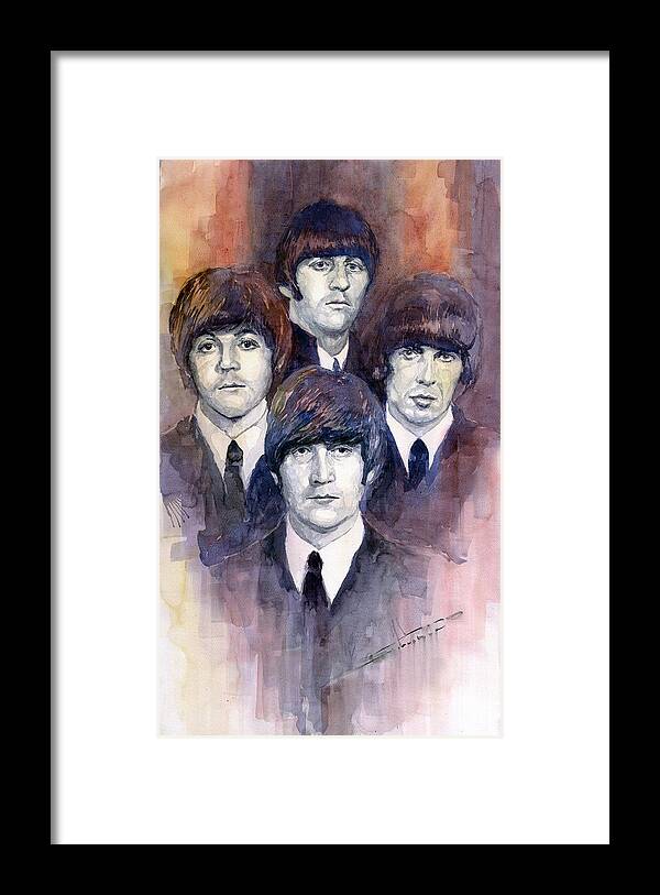 Watercolor Framed Print featuring the painting The Beatles 02 by Yuriy Shevchuk