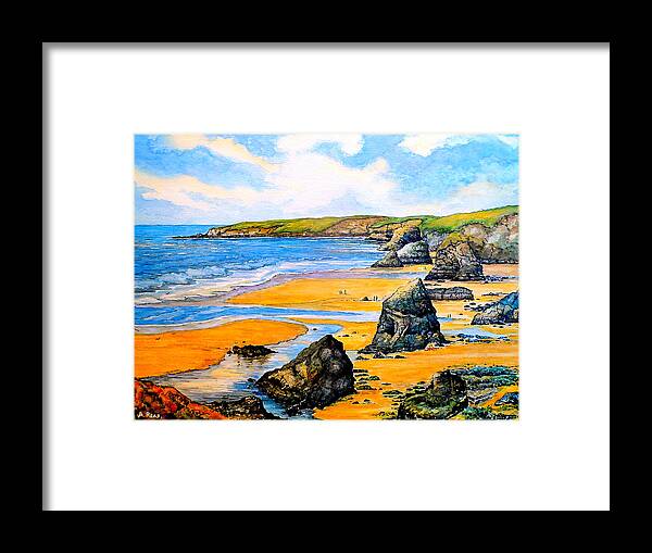 Seascapes Framed Print featuring the painting The Bedruthan steps Cornwall by Andrew Read
