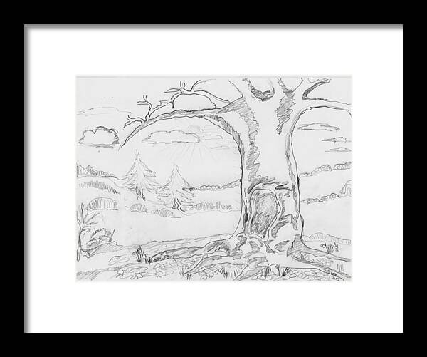 Landscape Framed Print featuring the painting The big oak by Felicia Tica