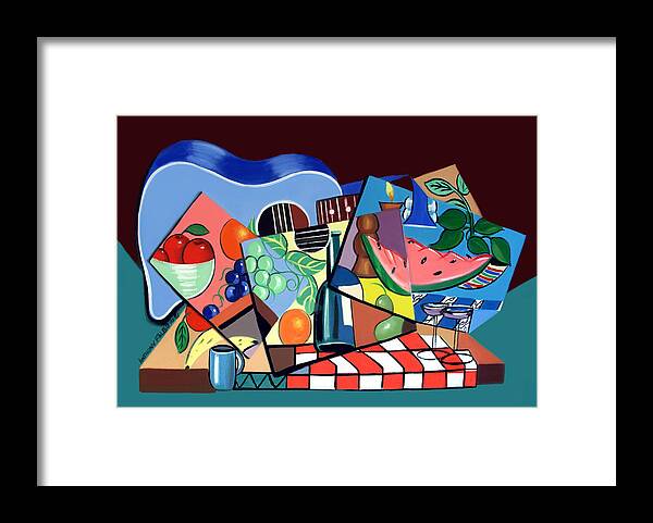 The Blue Guitar Framed Print featuring the painting The Blue Guitar by Anthony Falbo