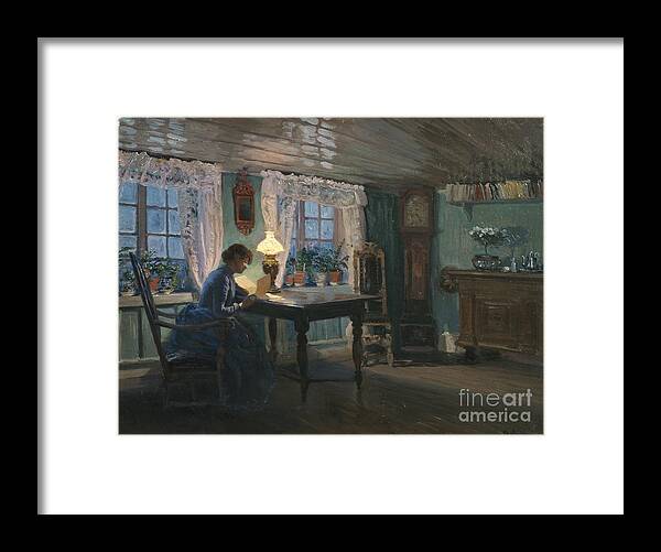 Christian Skredsvig Framed Print featuring the painting The blue living room at Fleskum by Christian Skredsvig