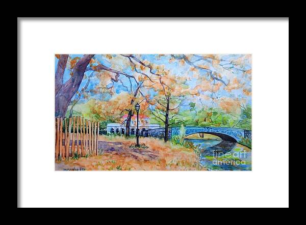 Boat House Framed Print featuring the painting The Boat House and Lullwater Bridge by Nancy Wait