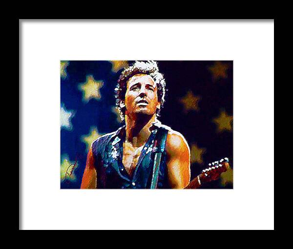 Bruce Springsteen Framed Print featuring the painting The Boss by John Travisano