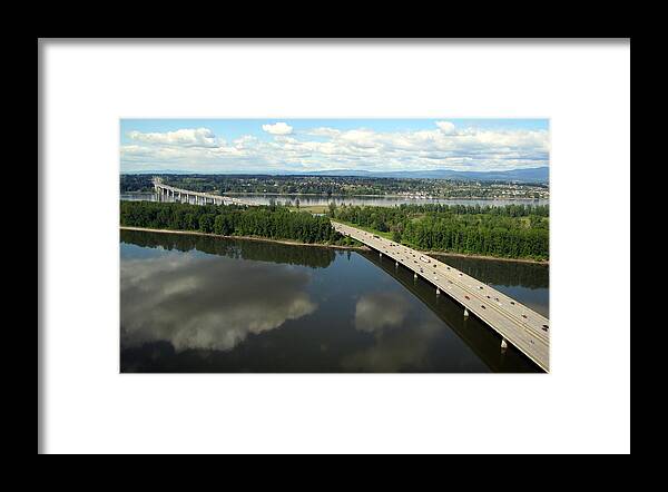Landscape Framed Print featuring the photograph Oregon Bridge from Above by Bob Slitzan