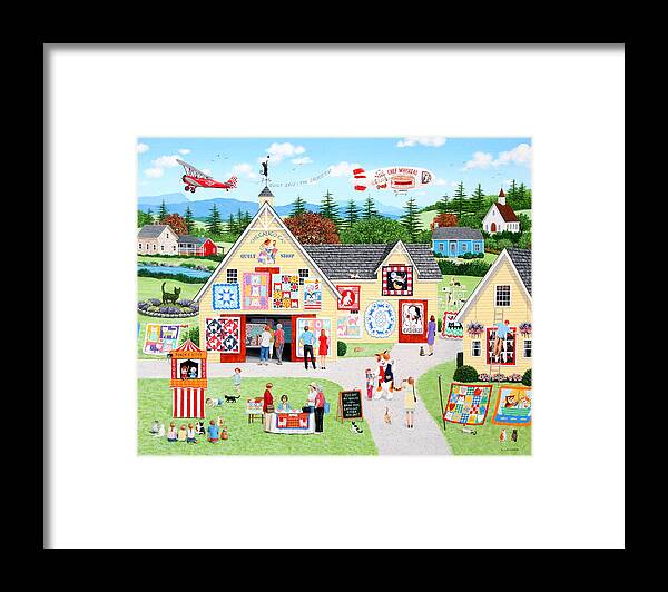 Cat Framed Print featuring the painting The Calico Cat Quilt Shop by Wilfrido Limvalencia