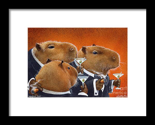 Funny Framed Print featuring the painting The Capybara Club... by Will Bullas