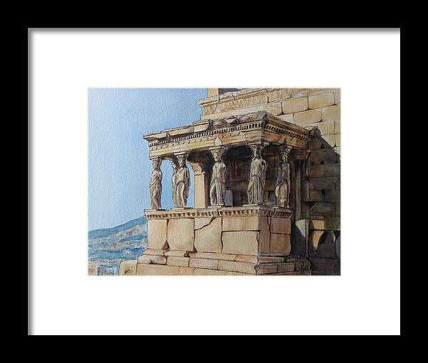 Athens Framed Print featuring the painting The Caryatid Porch of the Erechtheion by Henrieta Maneva