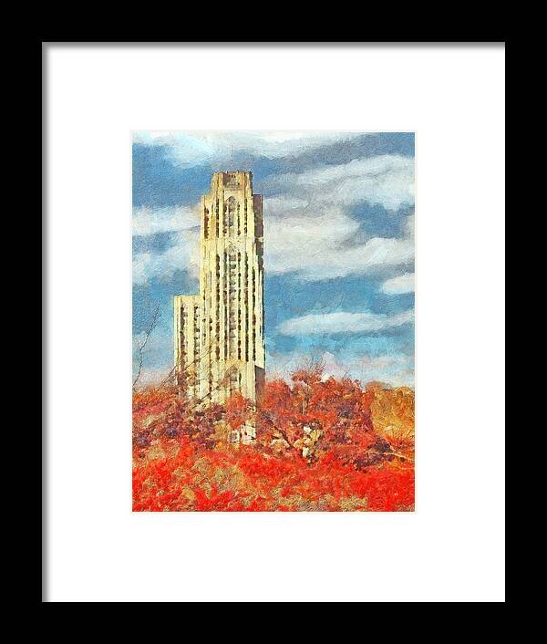 Building Framed Print featuring the digital art The Cathedral of Learning at the University of Pittsburgh by Digital Photographic Arts