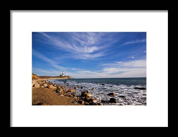 Headland Framed Print featuring the photograph The Coastline At Montauk Point In Long by Alex Potemkin