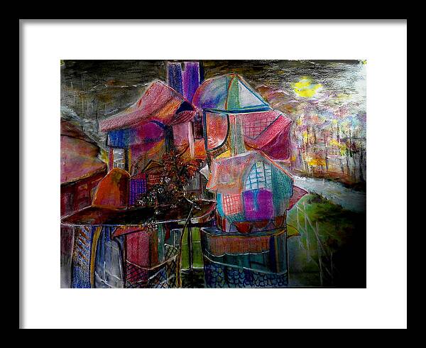 Abstract Framed Print featuring the painting The Cottage Of The Artist by Subrata Bose