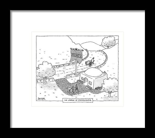 Cradle Of Convenience Framed Print featuring the drawing The Cradle Of Convenience by Jack Ziegler