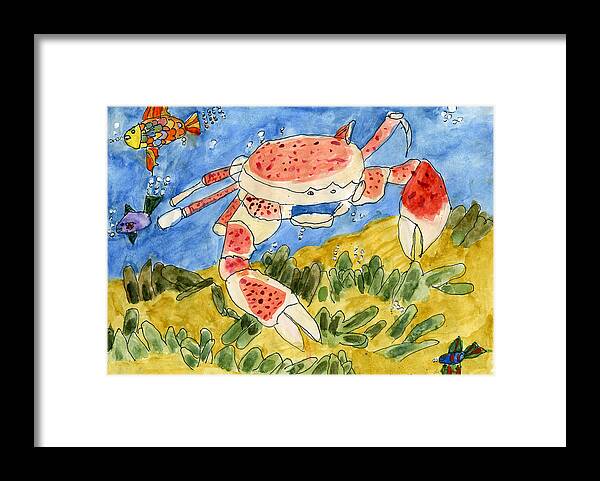 Crag Framed Print featuring the painting The Crispy Crab by Vishwa Shah 1st grade by California Coastal Commission