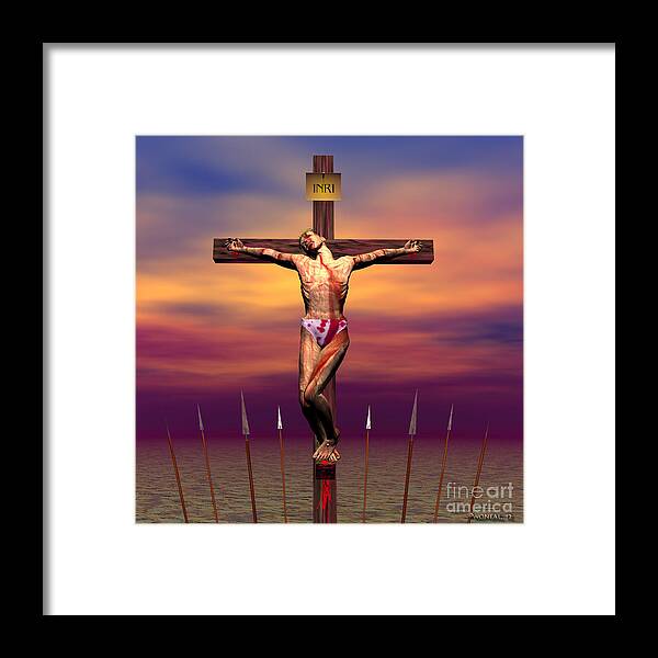 Figures Framed Print featuring the digital art The Crucifixion by Walter Neal