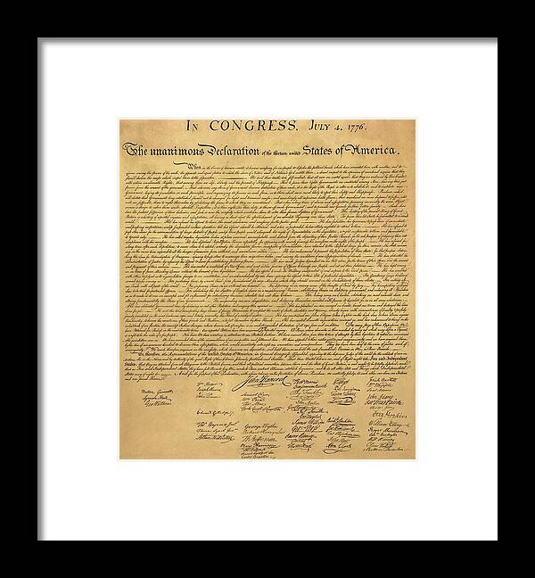 The Declaration Of Independence Framed Print featuring the photograph THE DECLARATION OF INDEPENDENCE in SEPIA by Rob Hans