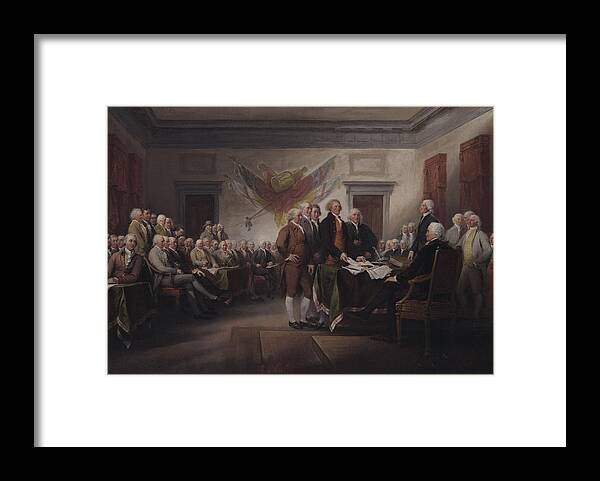 The Declaration Of Independence Framed Print featuring the painting The Declaration Of Independence, July 4, 1776 by John Trumbull