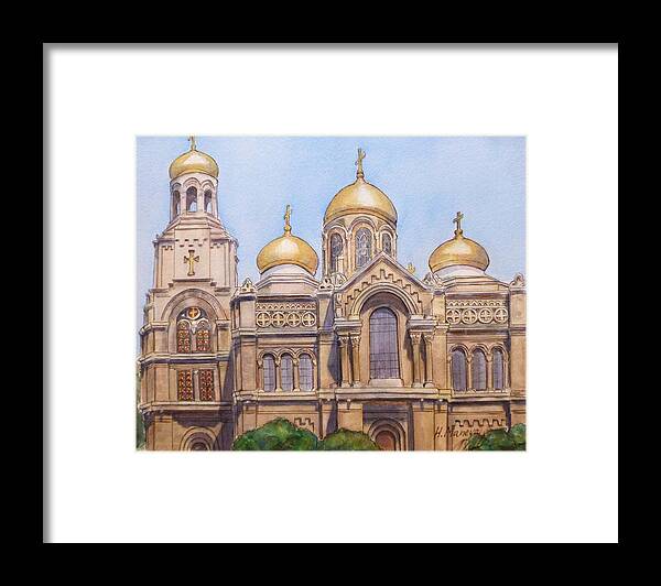 Architecture Framed Print featuring the painting The Dormition of the Mother of God Cathedral Varna Bulgaria by Henrieta Maneva