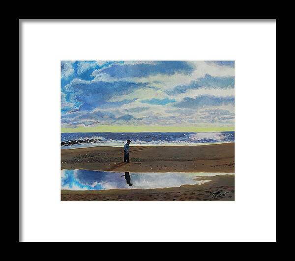 Seascape Painting Framed Print featuring the painting The Early Fisherman by Jeannie Allerton