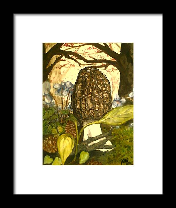 Morel Framed Print featuring the painting The Elusive Morel Among Violets by Alexandria Weaselwise Busen