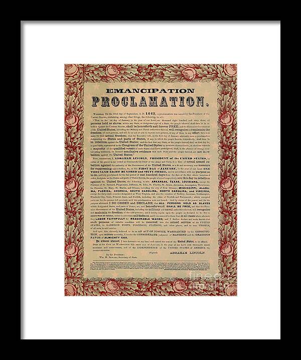 Civil War; Liberation; Freedom; Document; Proclamation Framed Print featuring the drawing The Emancipation Proclamation by American School