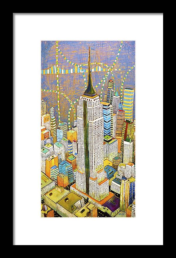 Nyc Framed Print featuring the painting The Empire of Manhattan by Habib Ayat