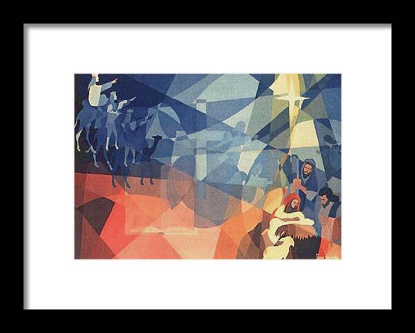 Nativity Scene Framed Print featuring the painting The Event 1965 by Glenn Bautista