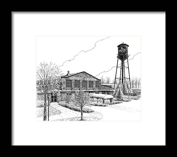 Pen And Ink Drawing Framed Print featuring the drawing The Factory in Franklin Tennessee by Janet King