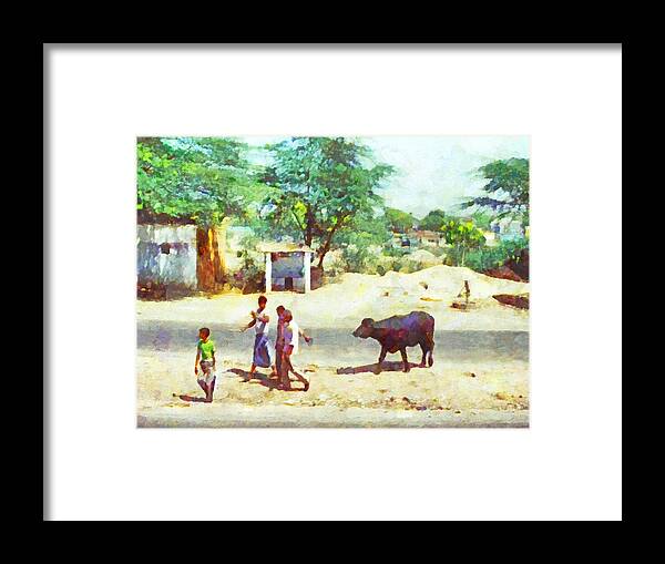 Landscape Framed Print featuring the digital art The Family Cow by Digital Photographic Arts