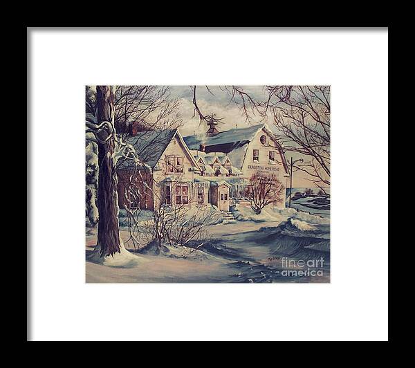 Winter Scene Framed Print featuring the painting The Farm by Joy Nichols