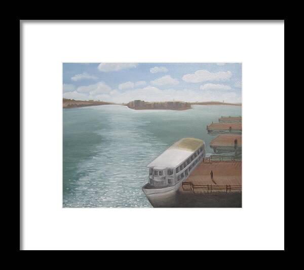 Boat Framed Print featuring the painting The Ferryman's Break by Jeffrey Oleniacz