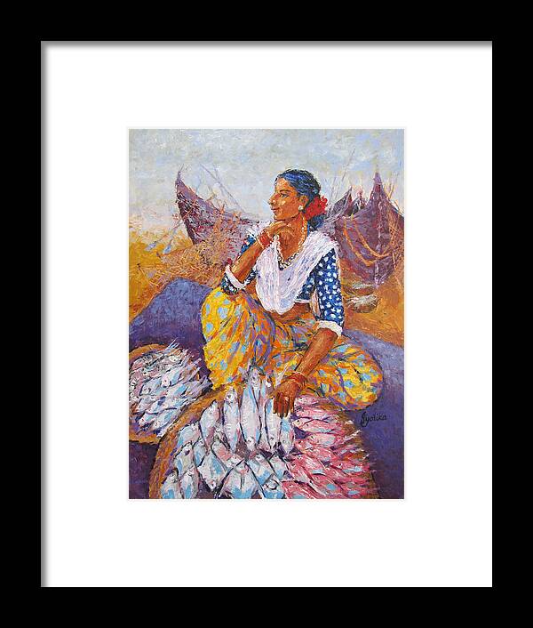 Fish Framed Print featuring the painting The Fisherwoman by Jyotika Shroff