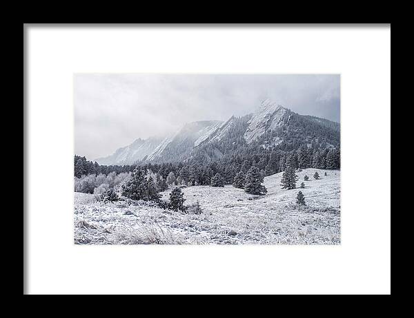 Boulder Framed Print featuring the photograph The Flatirons - Winter by Aaron Spong