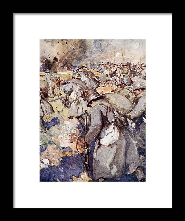 World War One Framed Print featuring the drawing The French Force Rushed Forward To Take by Cyrus Cuneo