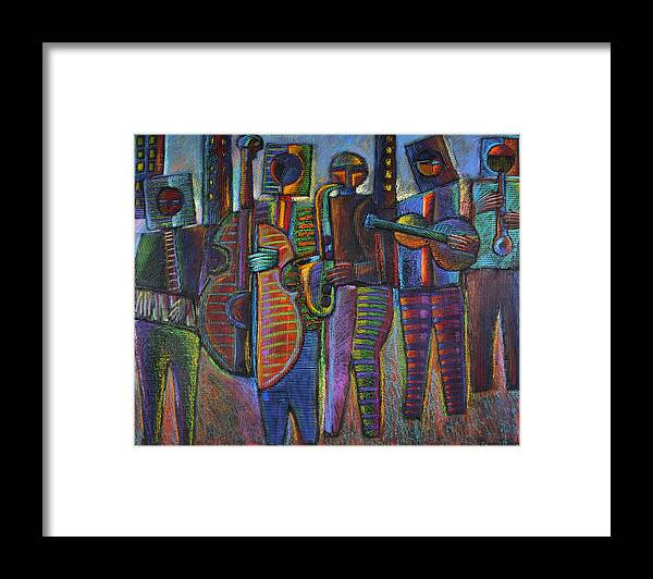 Mixed Media Framed Print featuring the painting The Gods Of Music Come To New York by Gerry High