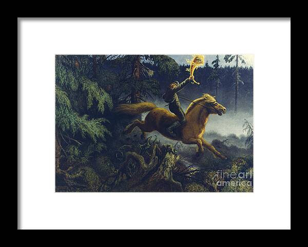 Theodor Kittelsen Framed Print featuring the painting The golden horn by Theodor Kittelsen
