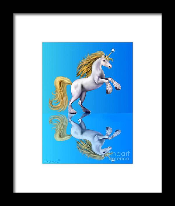 Golden Unicorn Framed Print featuring the digital art The Golden Unicorn by Glenn Holbrook