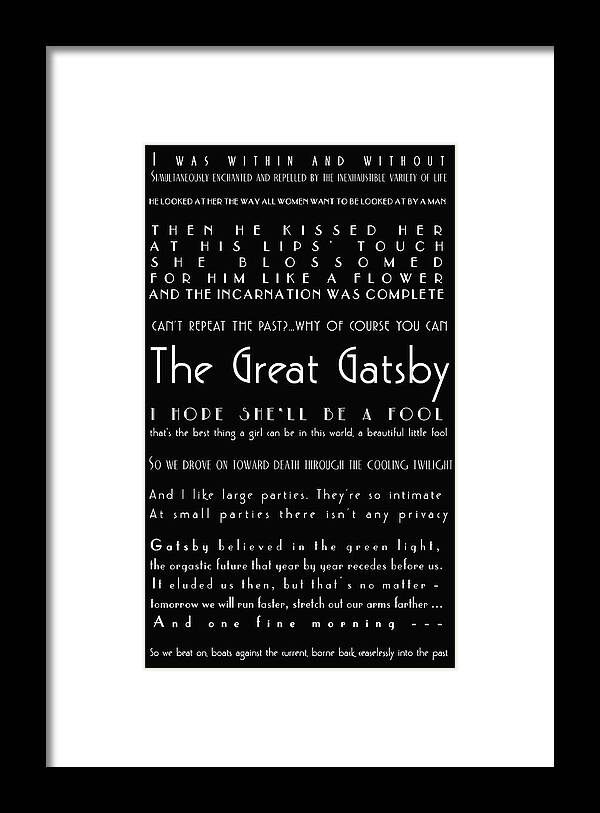 The Great Gatsby Framed Print featuring the photograph The Great Gatsby Quotes by Georgia Fowler