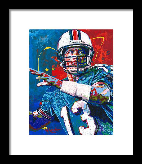 Dan Marino Framed Print featuring the painting The Greatest Dolphin by Maria Arango