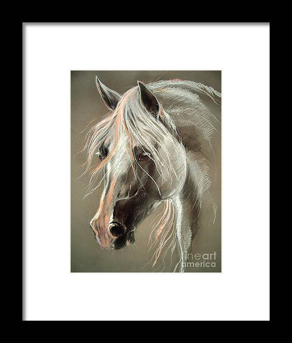 Pastel Framed Print featuring the drawing The Grey Horse Soft Pastel by Ang El